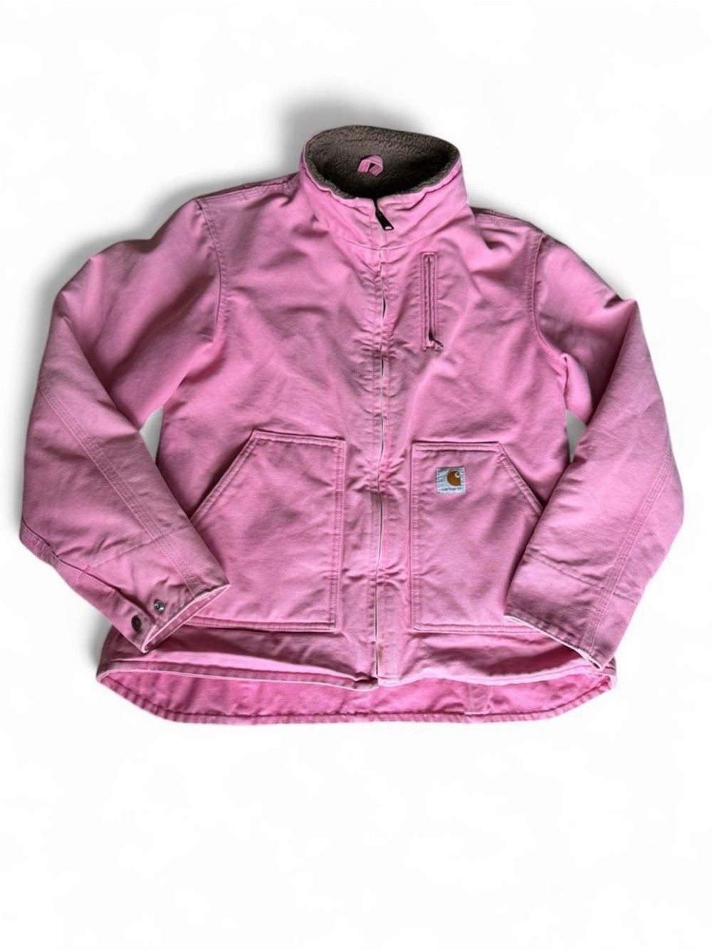 VTG Carhartt Women's RARE Pink Sherpa Lined WIP Work Jacket Size M WJ022 PKR